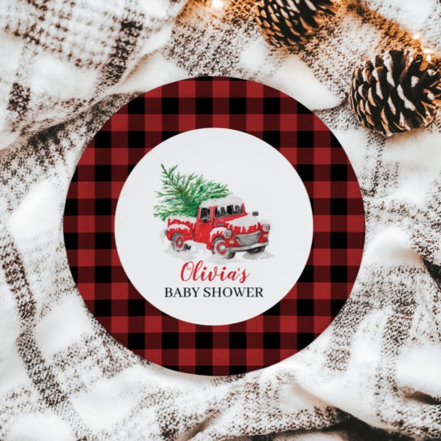 Baby its Cold Outside Winter Red Truck Baby Shower Paper Plate (Creator Uploaded)