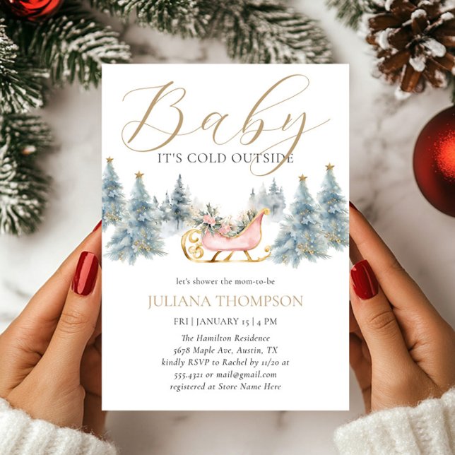 Baby It's Cold Outside Winter Sleigh Baby Shower Invitation (Creator Uploaded)