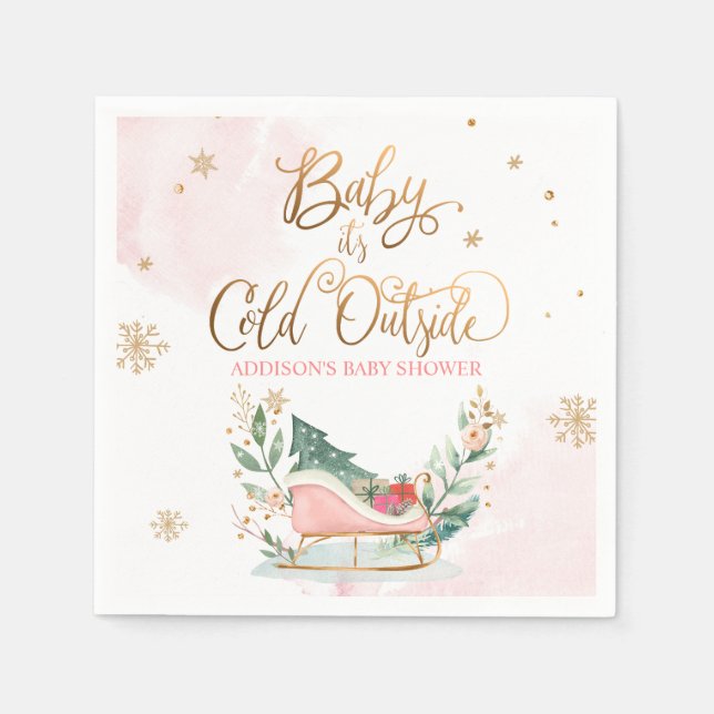 Baby It's Cold Outside Winter Sleigh Baby Shower Napkin (Front)