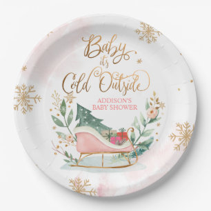Baby It's Cold Outside Winter Sleigh Baby Shower Paper Plate
