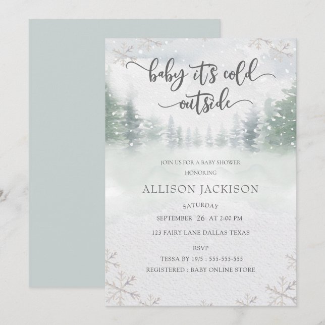  Baby It's Cold Outside  Winter Snow Baby Shower  Invitation (Front/Back)