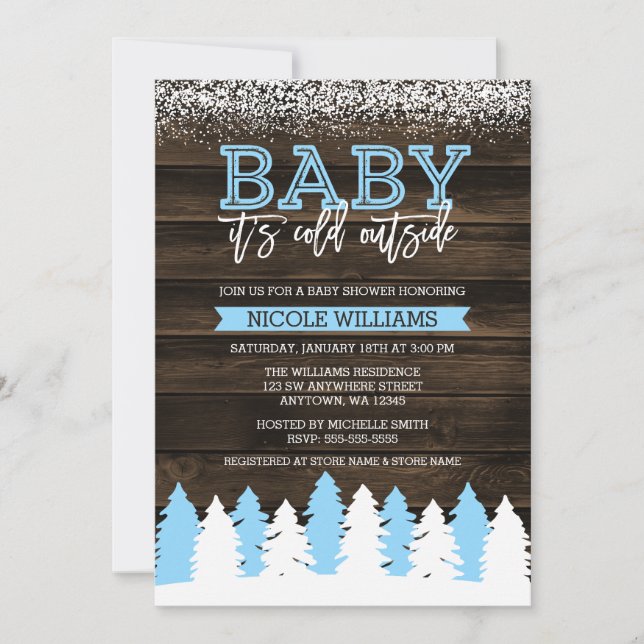 Baby It's Cold Outside Winter Snow Boy Baby Shower Invitation (Front)