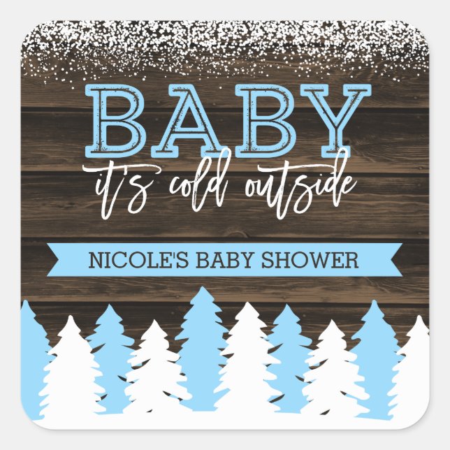 Baby It's Cold Outside Winter Snow Boy Baby Shower Square Sticker (Front)
