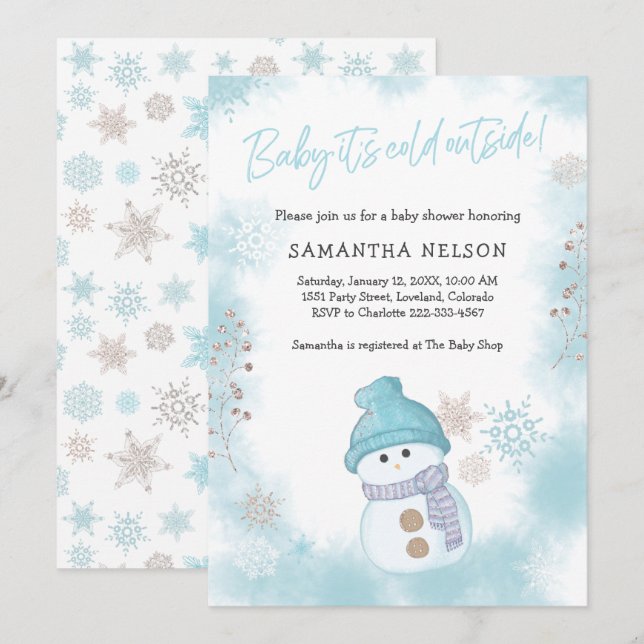 Baby It's Cold Outside Winter Snowman Baby Shower Invitation (Front/Back)