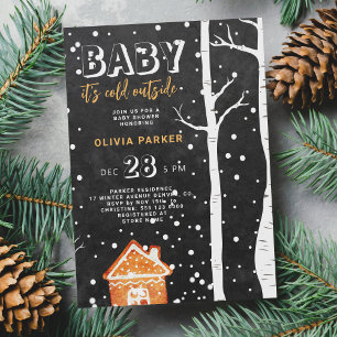 Baby its cold outside winter woodland baby shower invitation