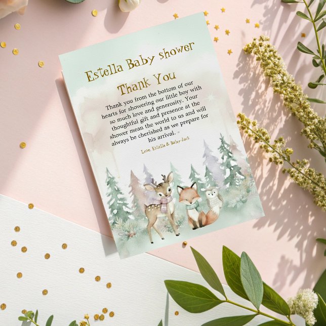 Baby It's Cold Outside Winter Woodland Baby Shower Thank You Card (Creator Uploaded)