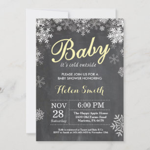 Baby its Cold Outside Winter Yellow Baby Shower Invitation