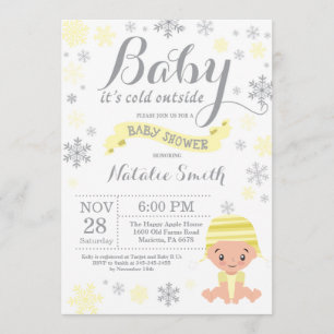 Baby Its Cold Outside Winter Yellow Baby Shower Invitation