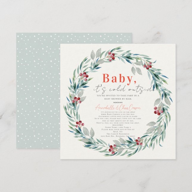 Baby It's Cold Outside Wreath Baby Shower by Mail Invitation (Front/Back)