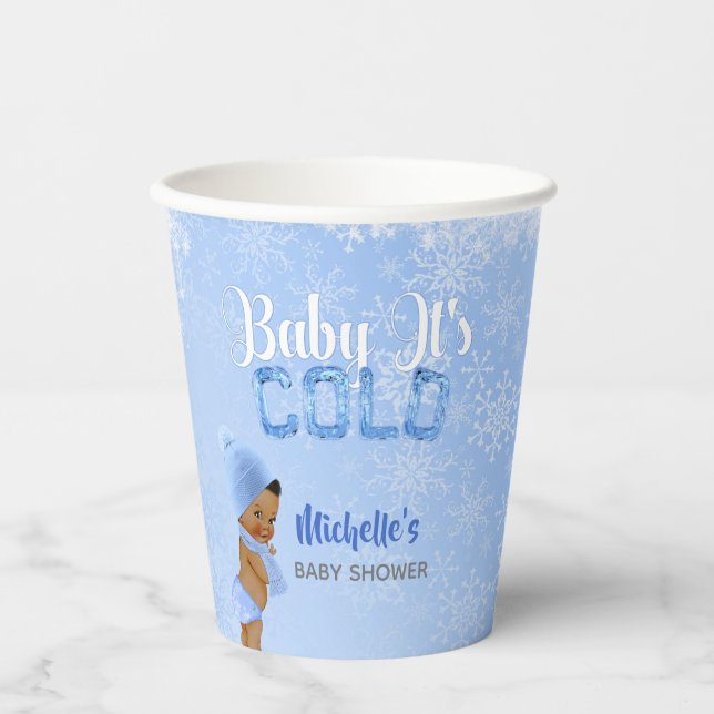 Baby It's Cold Snowflake Blue Boy Shower Paper Cups (Front)
