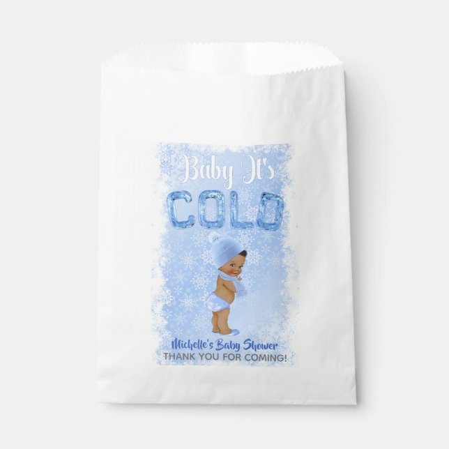 Baby It's Cold Snowflake Blue Ethnic Boy Shower Favour Bag (Front)