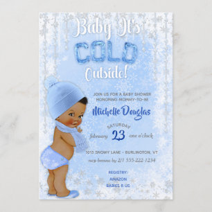 Baby It's Cold Snowflake Blue Ethnic Boy Shower Invitation
