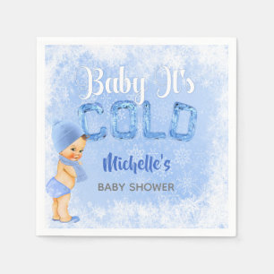 Baby It's Cold Winter Snowflake Blue Boy Shower Napkin