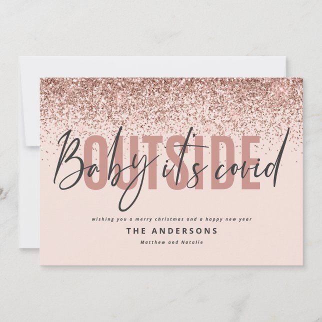 Baby its covid outside funny glitter Christmas Holiday Card (Front)