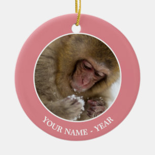 Baby Japanese Macaque Snow Monkey Ceramic Ornament