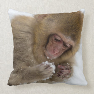 Baby Japanese Macaque   Snow Monkey Throw Pillow