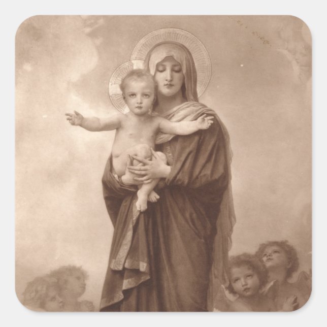 Baby Jesus and Mother Mary Square Sticker (Front)