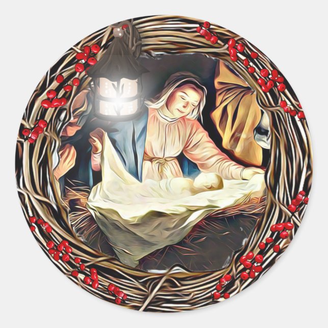 Baby Jesus and Virgin Mary Nativity  Christmas Classic Round Sticker (Front)