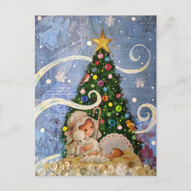 Baby Jesus Carte postale avec arbre de Noël (Devant)