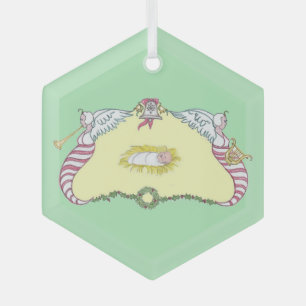 Baby Jesus Cartouche Glass Ornament