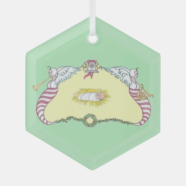 Baby Jesus Cartouche Glass Ornament (Front)
