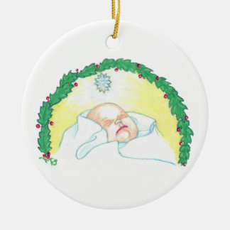 Baby Jesus Enwreathed Ceramic Ornament