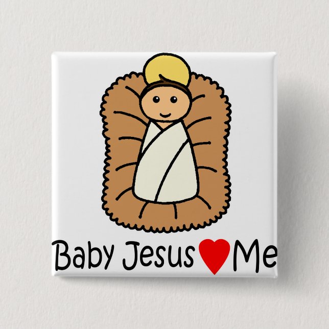 Baby Jesus Heart (Loves) Me 2 Inch Square Button (Front)