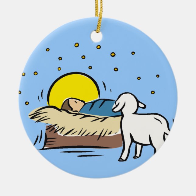 Baby Jesus In A Manger Ceramic Ornament (Front)