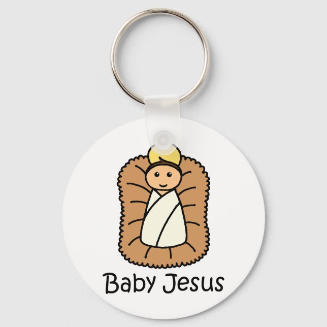 Baby Jesus In A Manger Keychain (Front)