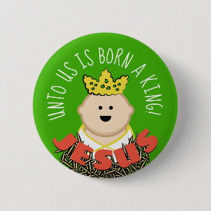Baby Jesus in Hay with King's Crown 2 Inch Round Button