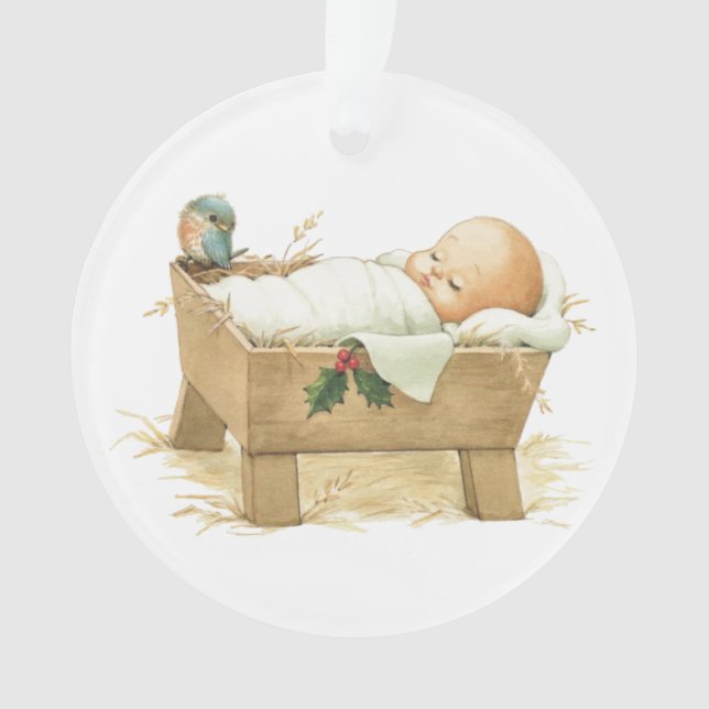 Baby Jesus In Manger Acrylic Ornament (Front)