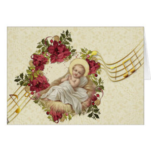Baby Jesus in Manger Christmas Floral Music Notes