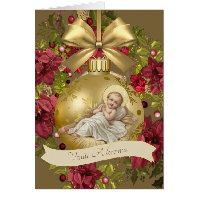 Baby Jesus in Manger Christmas Floral Wreath (Front)