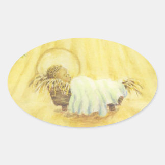 Baby Jesus in Manger Christmas Sickers Oval Sticker