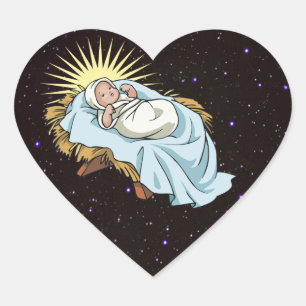 baby jesus in manger heart sticker