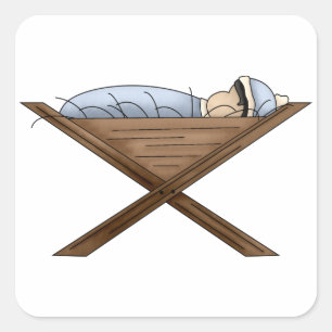 Baby Jesus in Manger Nativity Scene Square Sticker