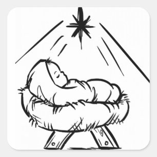 Baby Jesus In Manger Square Sticker