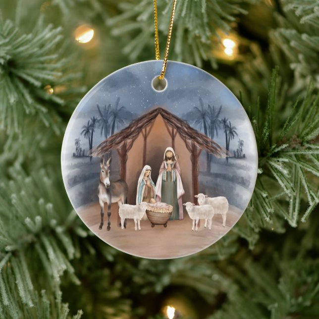 Baby Jesus in the Manger Nativity  Ceramic Ornamen Ceramic Ornament (Tree)