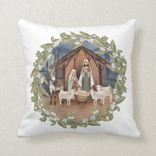 Baby Jesus in the Manger Nativity Throw Pillow