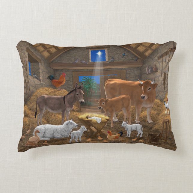 Baby Jesus Manger Holy Night Christmas Nativity Accent Pillow (Front)