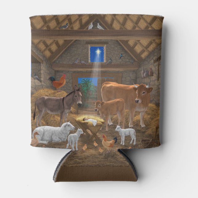 Baby Jesus Manger Holy Night Christmas Nativity Can Cooler (Front)
