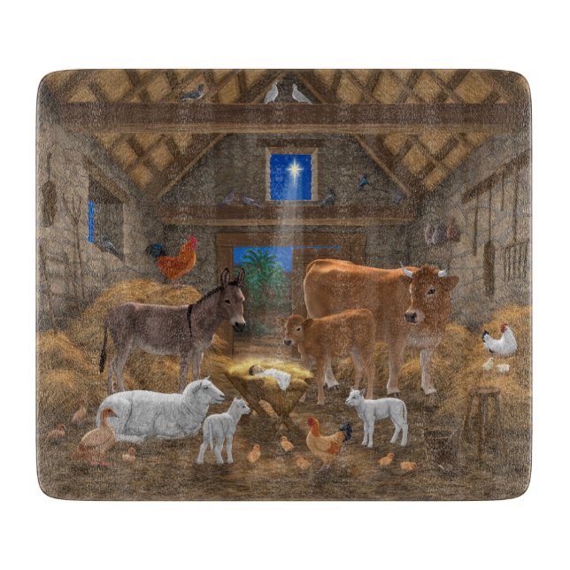 Baby Jesus Manger Holy Night Christmas Nativity Cutting Board (Front)