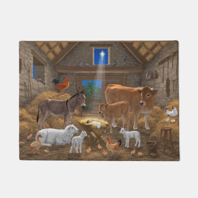 Baby Jesus Manger Holy Night Christmas Nativity Doormat (Front)