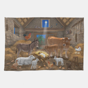 Baby Jesus Manger Holy Night Christmas Nativity Kitchen Towel