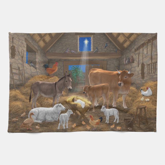 Baby Jesus Manger Holy Night Christmas Nativity Kitchen Towel (Horizontal)