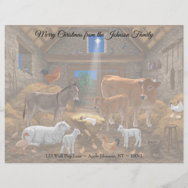 Baby Jesus Manger Holy Night Christmas Nativity Letterhead (Front)