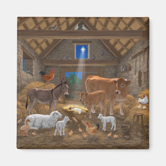 Baby Jesus Manger Holy Night Christmas Nativity Magnet (Front)