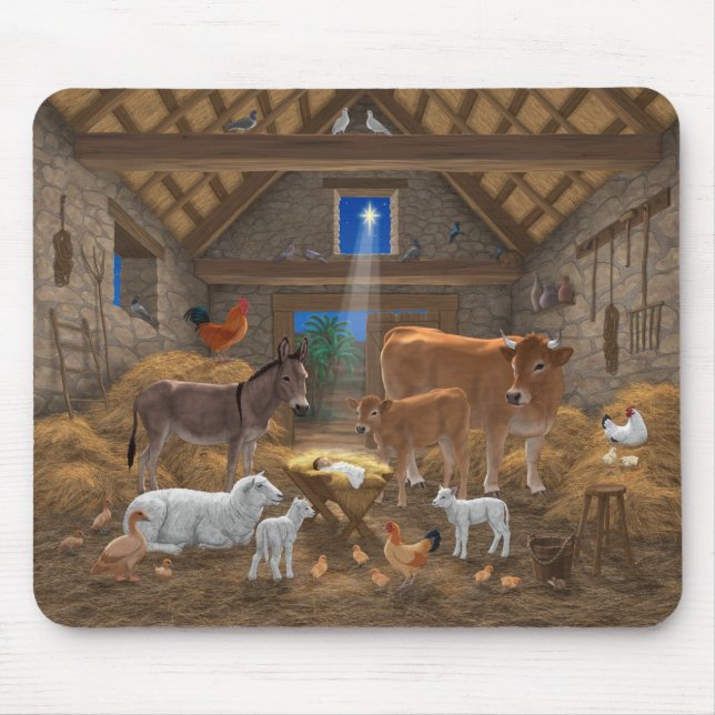 Baby Jesus Manger Holy Night Christmas Nativity Mouse Pad (Front)