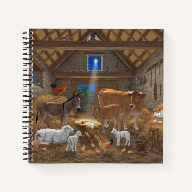 Baby Jesus Manger Holy Night Christmas Nativity Notebook (Front)