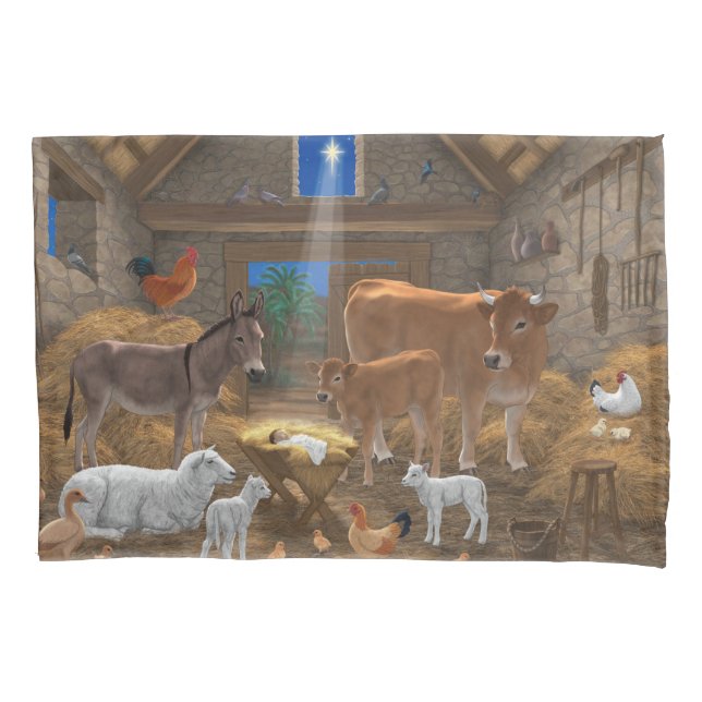 Baby Jesus Manger Holy Night Christmas Nativity Pillowcase (Front)